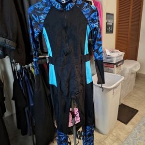 Women's Floral One Piece Swimsuit - Black and Blue